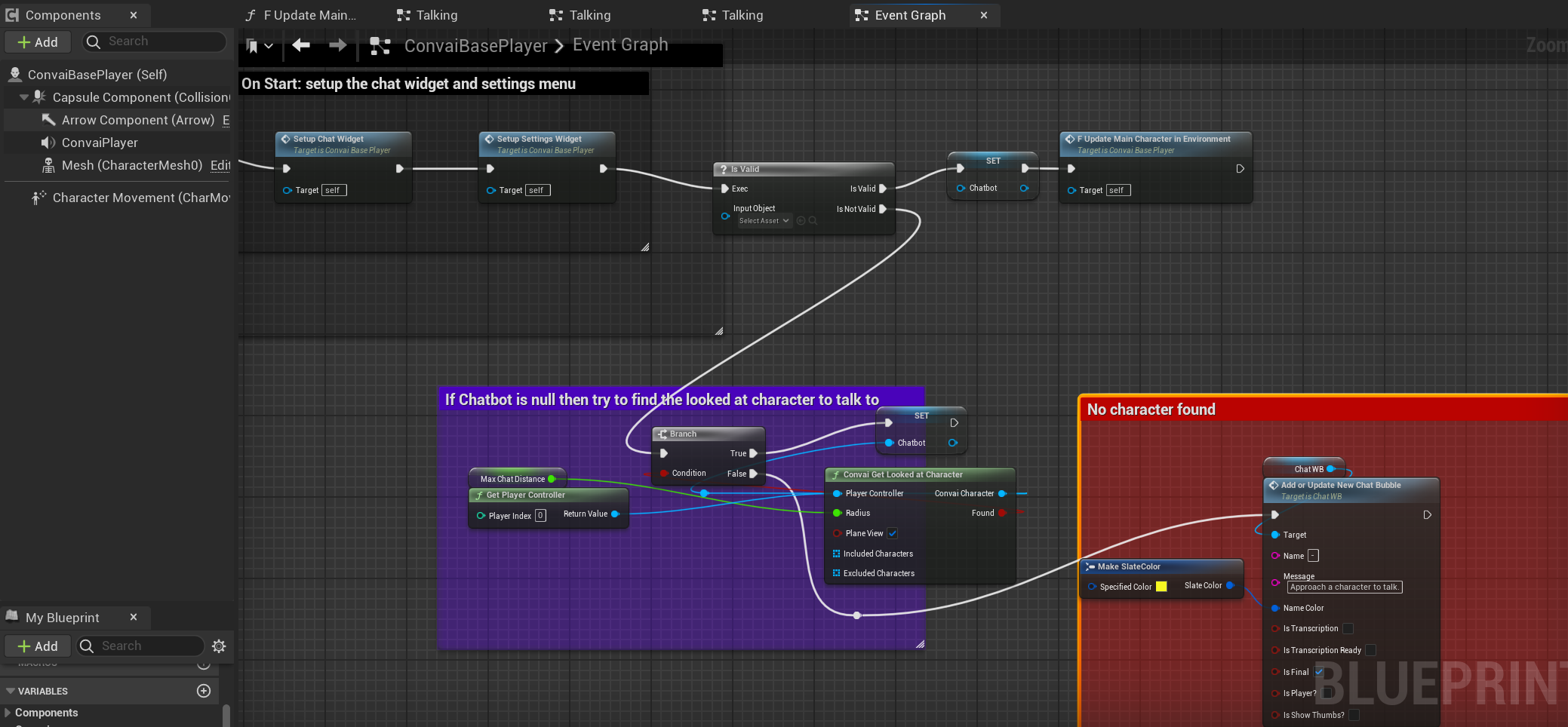 Unreal Engine MetaHuman Blueprint – Node-based Conversational AI System